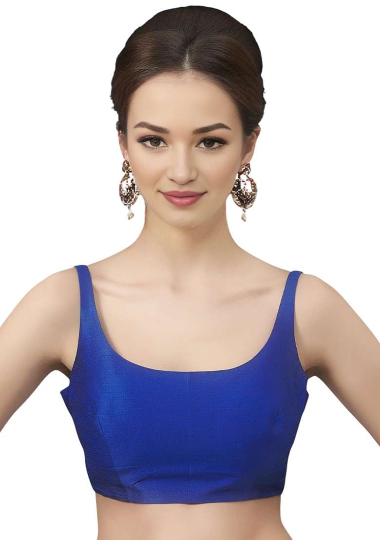 Royal Blue Back Hook Closure Art Silk Blouse - Indya