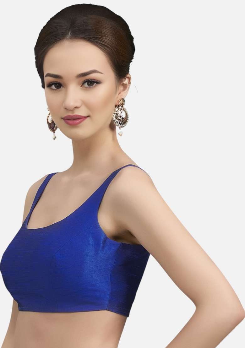 Royal Blue Back Hook Closure Art Silk Blouse - Indya