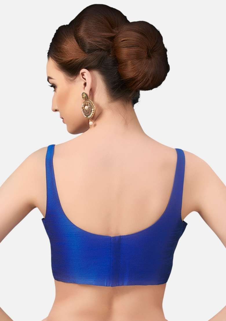 Royal Blue Back Hook Closure Art Silk Blouse - Indya