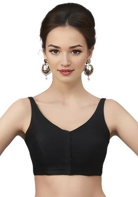 Black Front Hook Closure Art Silk Blouse