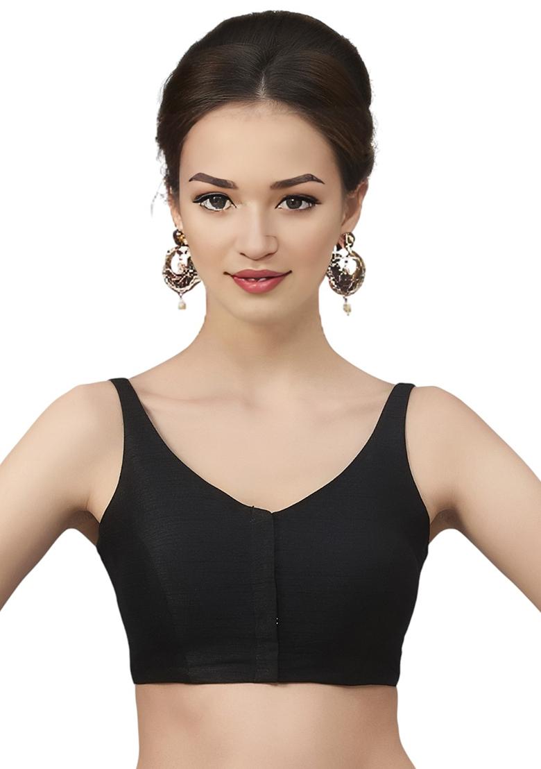 Black Front Hook Closure Art Silk Blouse