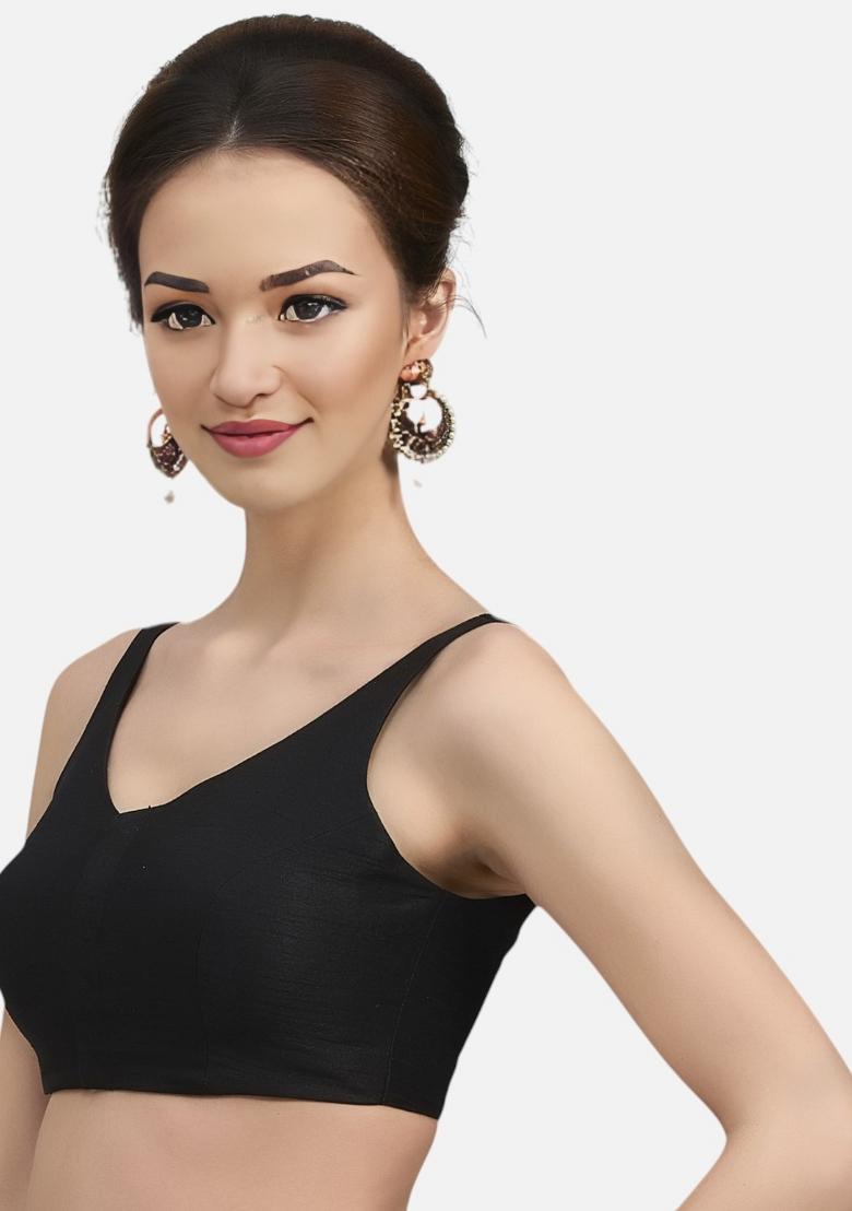 Black Front Hook Closure Art Silk Blouse