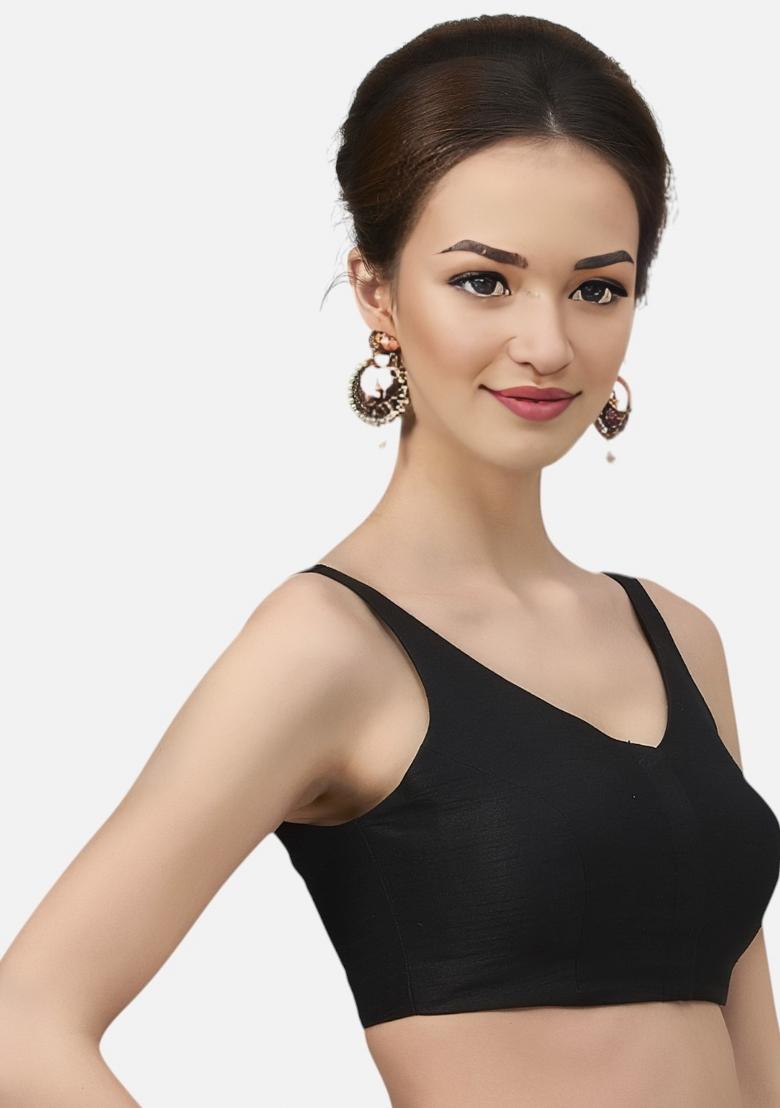 Black Front Hook Closure Art Silk Blouse