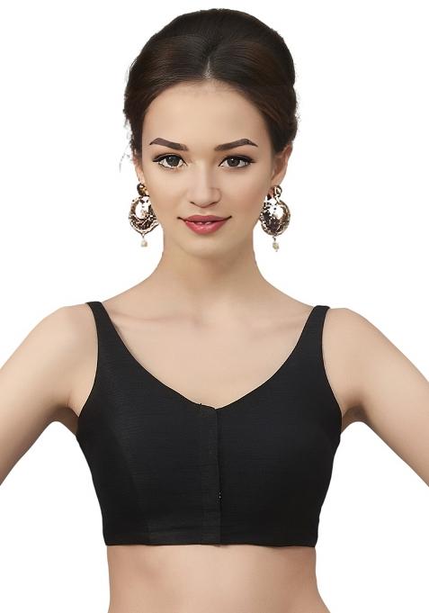 Black Front Hook Closure Art Silk Blouse