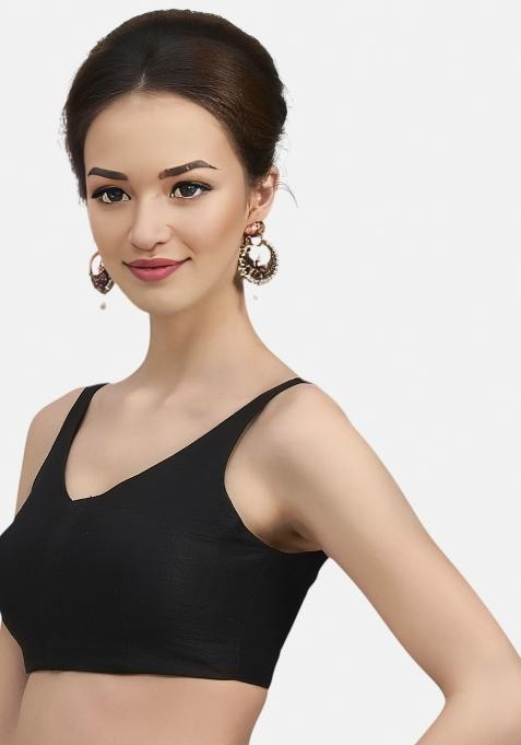 Black Front Hook Closure Art Silk Blouse