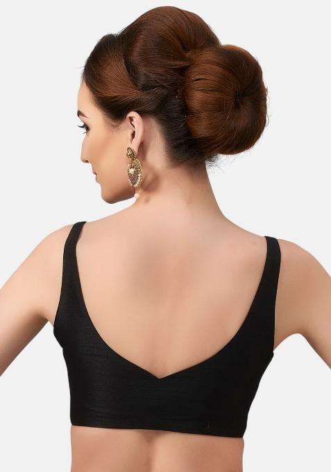 Black Front Hook Closure Art Silk Blouse