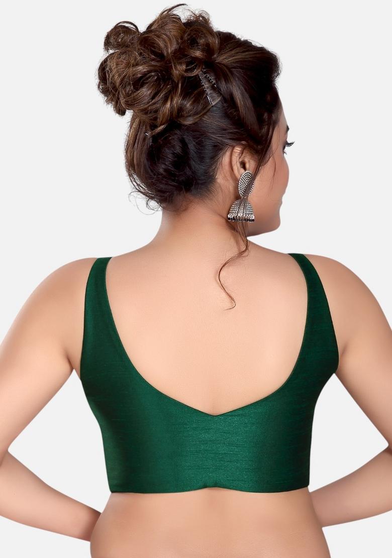 Dark Green Front Hook Closure Art Silk Blouse