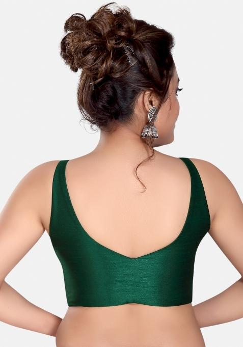 Dark Green Front Hook Closure Art Silk Blouse