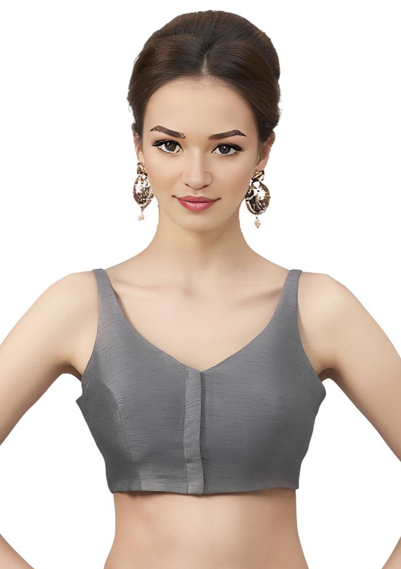 Grey Front Hook Closure Art Silk Blouse