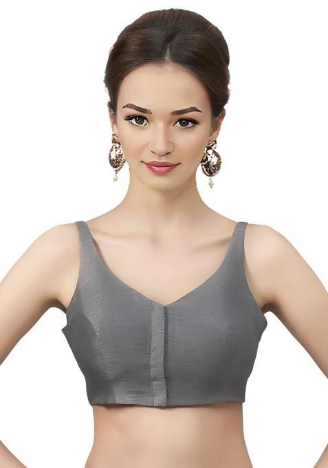 Grey Front Hook Closure Art Silk Blouse