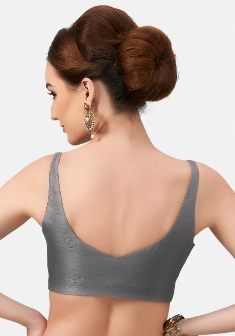 Grey Front Hook Closure Art Silk Blouse