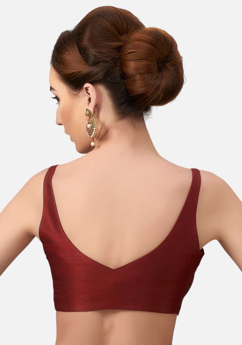 Maroon Front Hook Closure Art Silk Blouse - Indya