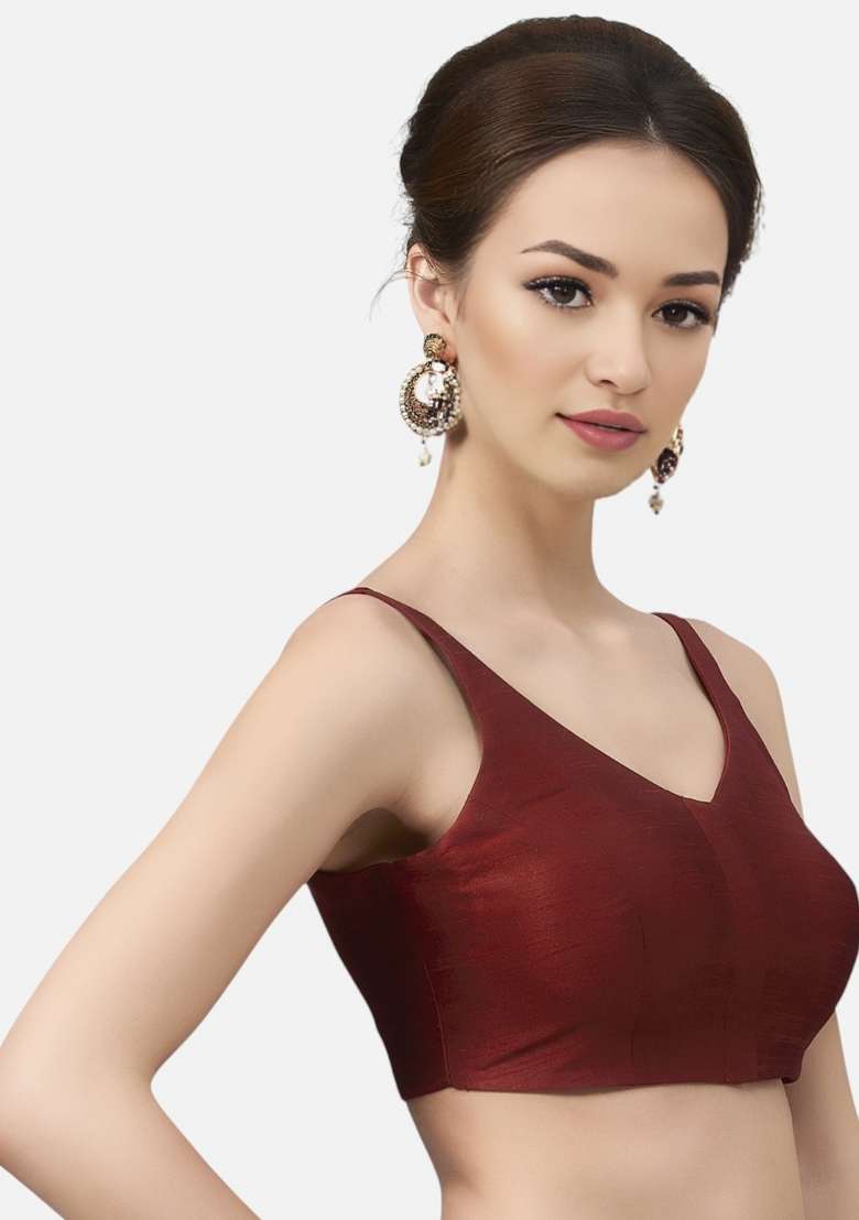 Maroon Front Hook Closure Art Silk Blouse - Indya