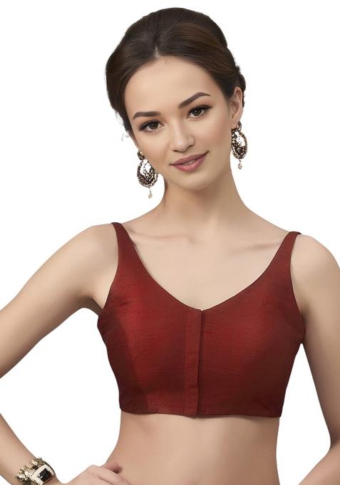 Maroon Front Hook Closure Art Silk Blouse