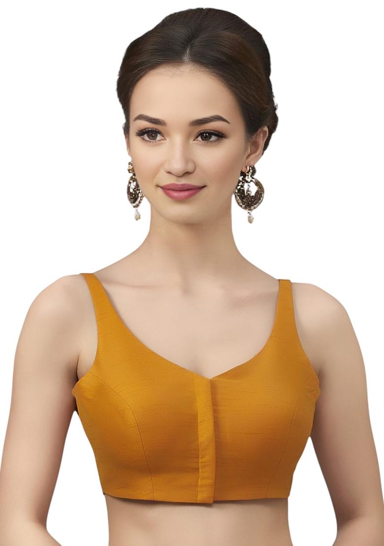 Mustard Front Hook Closure Art Silk Blouse