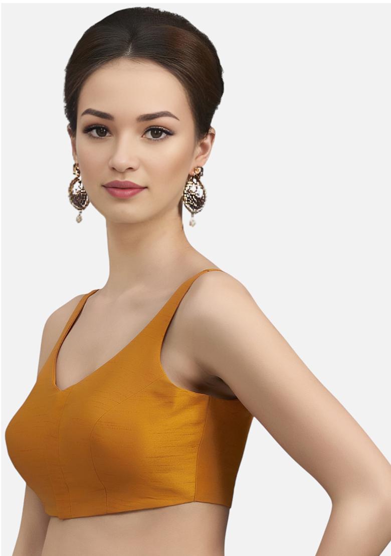 Mustard Front Hook Closure Art Silk Blouse