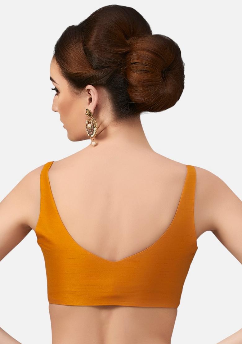 Mustard Front Hook Closure Art Silk Blouse