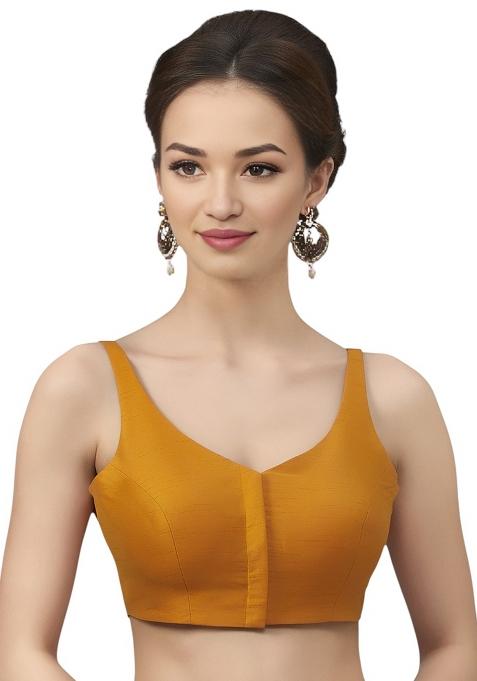 Mustard Front Hook Closure Art Silk Blouse