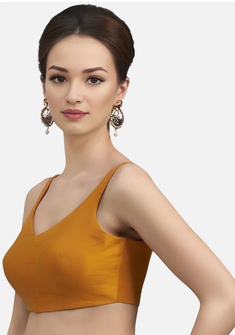 Mustard Front Hook Closure Art Silk Blouse