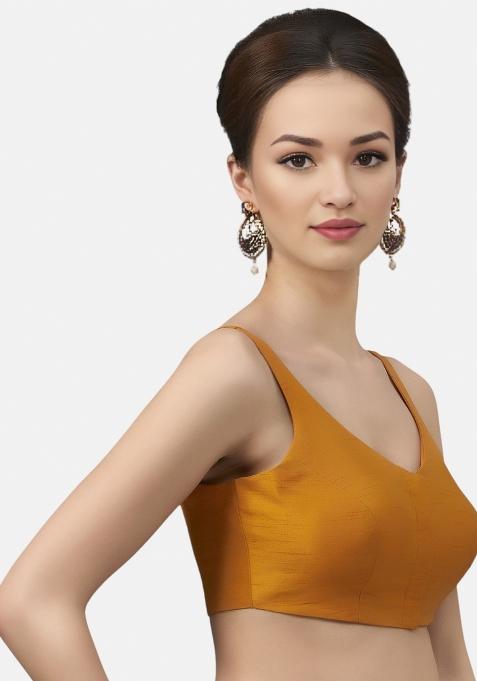 Mustard Front Hook Closure Art Silk Blouse