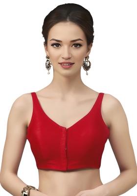 Red Front Hook Closure Art Silk Blouse