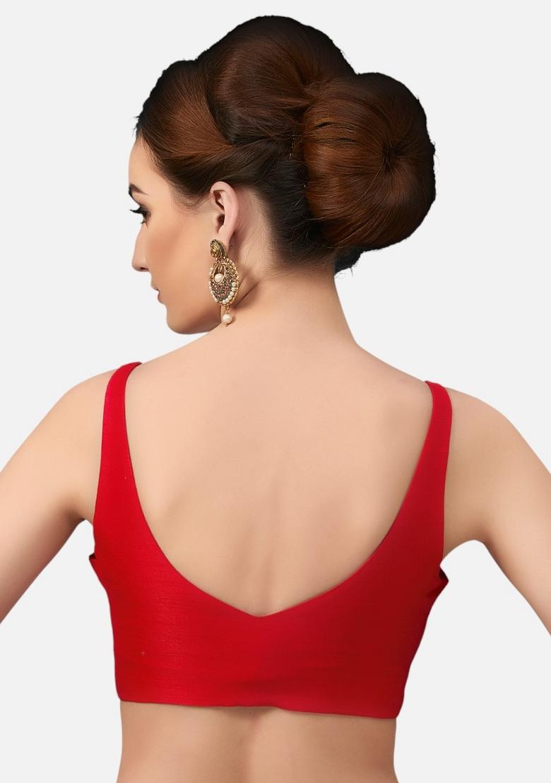 Red Front Hook Closure Art Silk Blouse