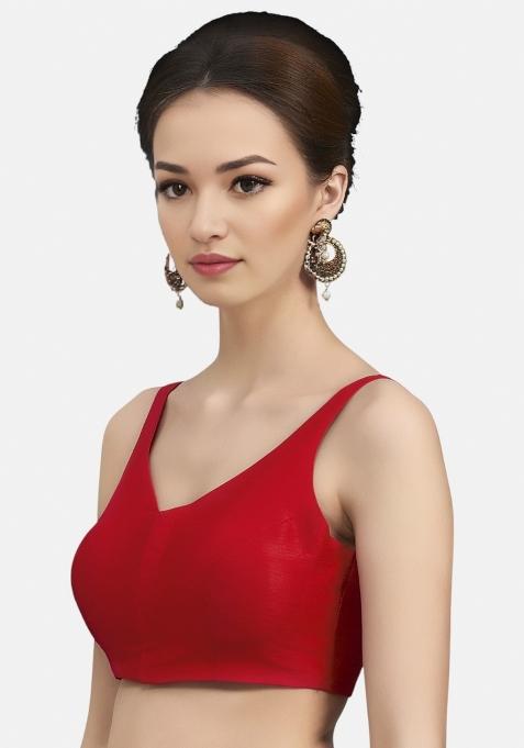 Red Front Hook Closure Art Silk Blouse