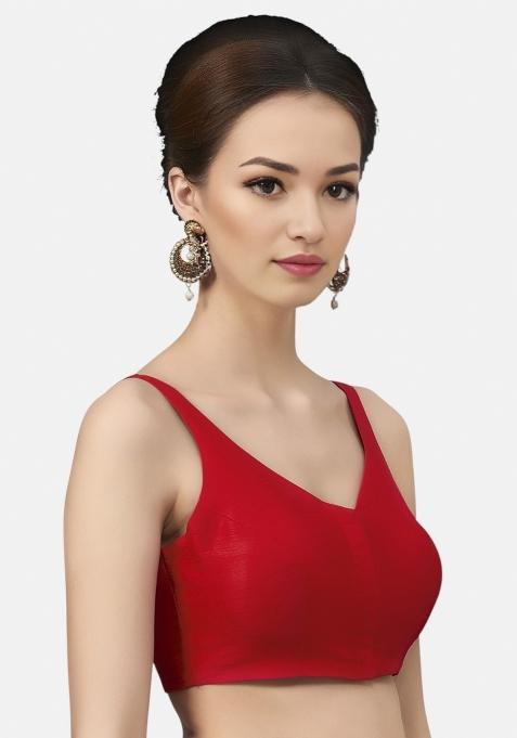 Red Front Hook Closure Art Silk Blouse