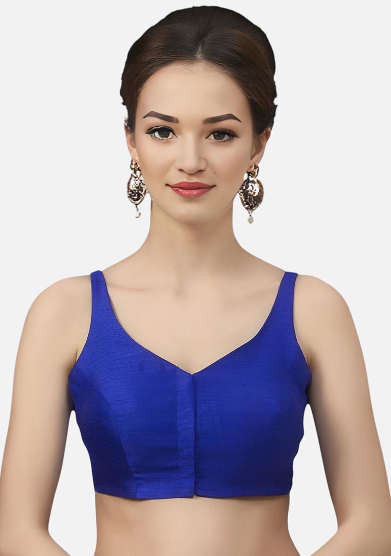 Royal Blue Front Hook Closure Art Silk Blouse