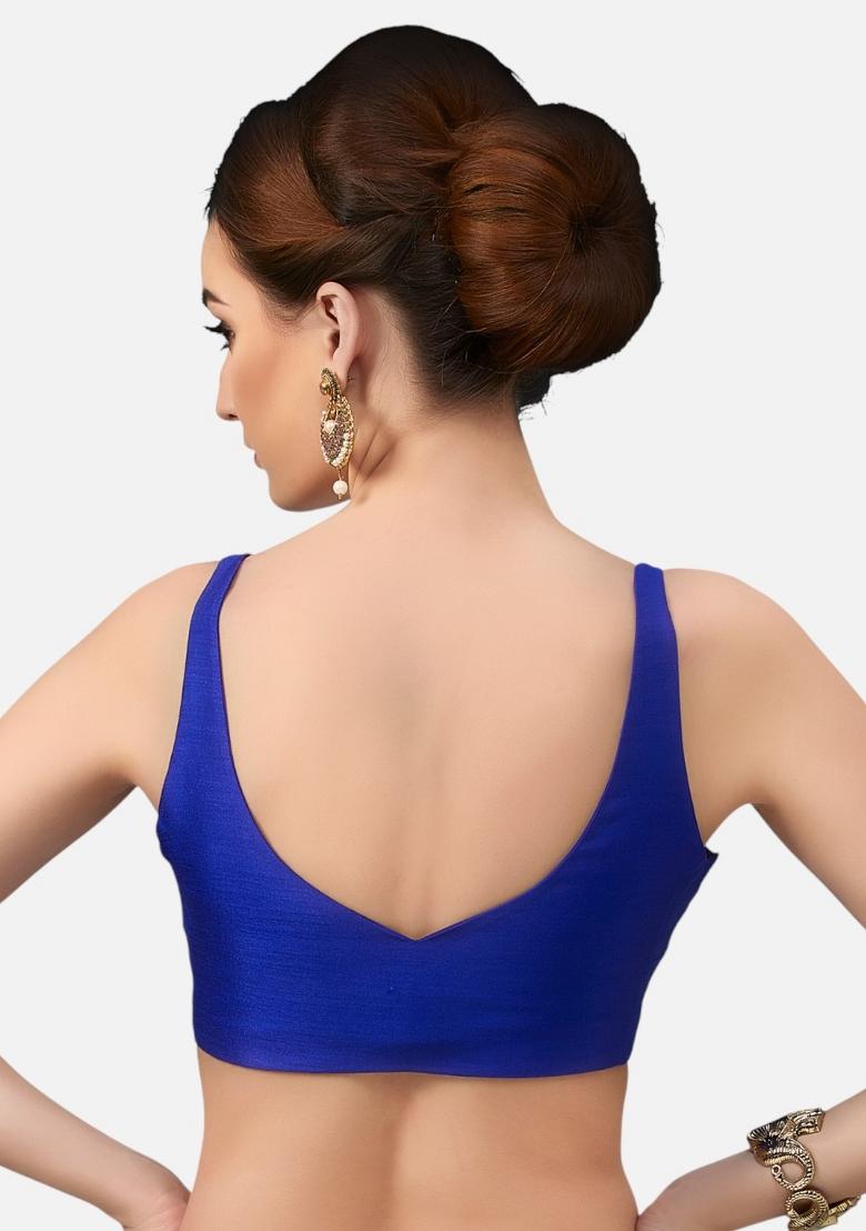 Royal Blue Front Hook Closure Art Silk Blouse