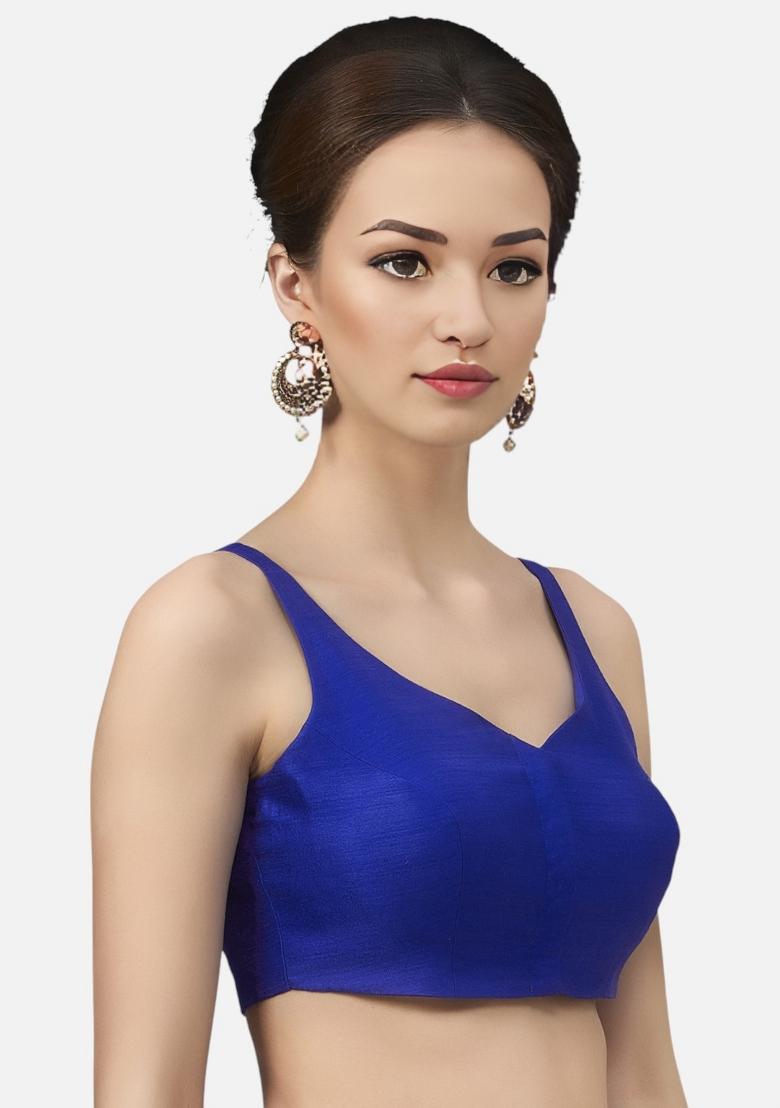 Royal Blue Front Hook Closure Art Silk Blouse