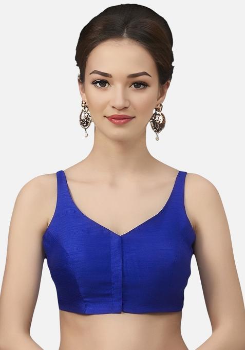 Royal Blue Front Hook Closure Art Silk Blouse