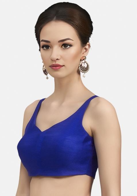 Royal Blue Front Hook Closure Art Silk Blouse