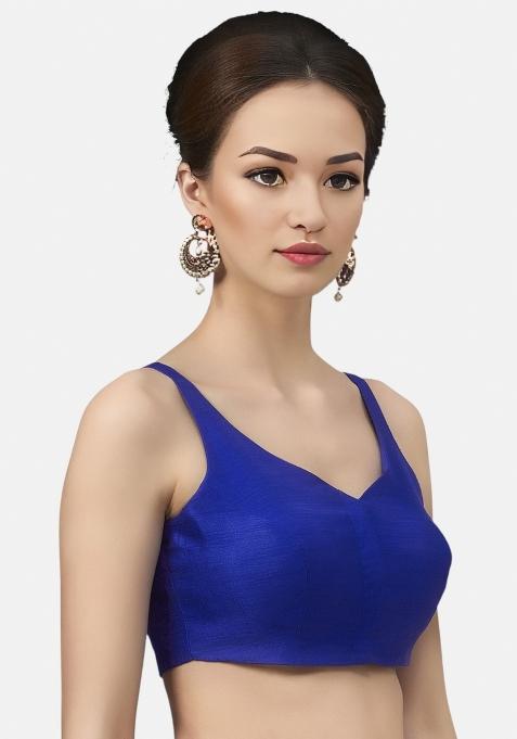 Royal Blue Front Hook Closure Art Silk Blouse