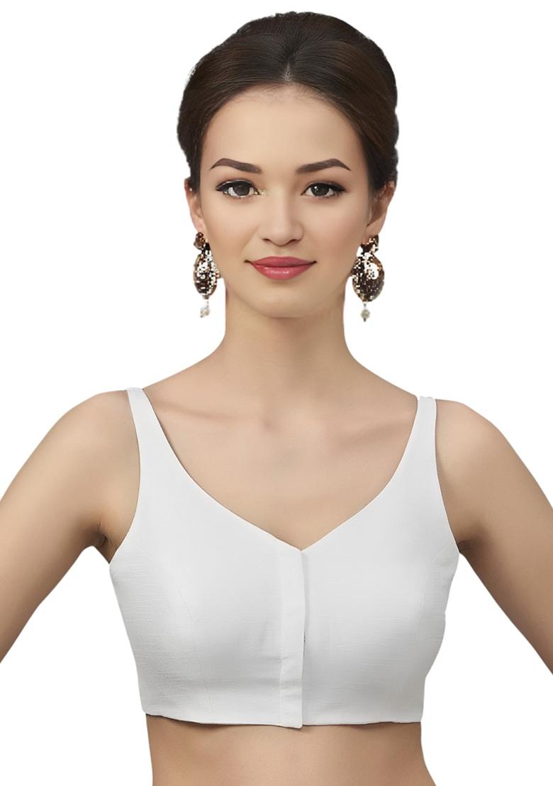 White Front Hook Closure Art Silk Blouse