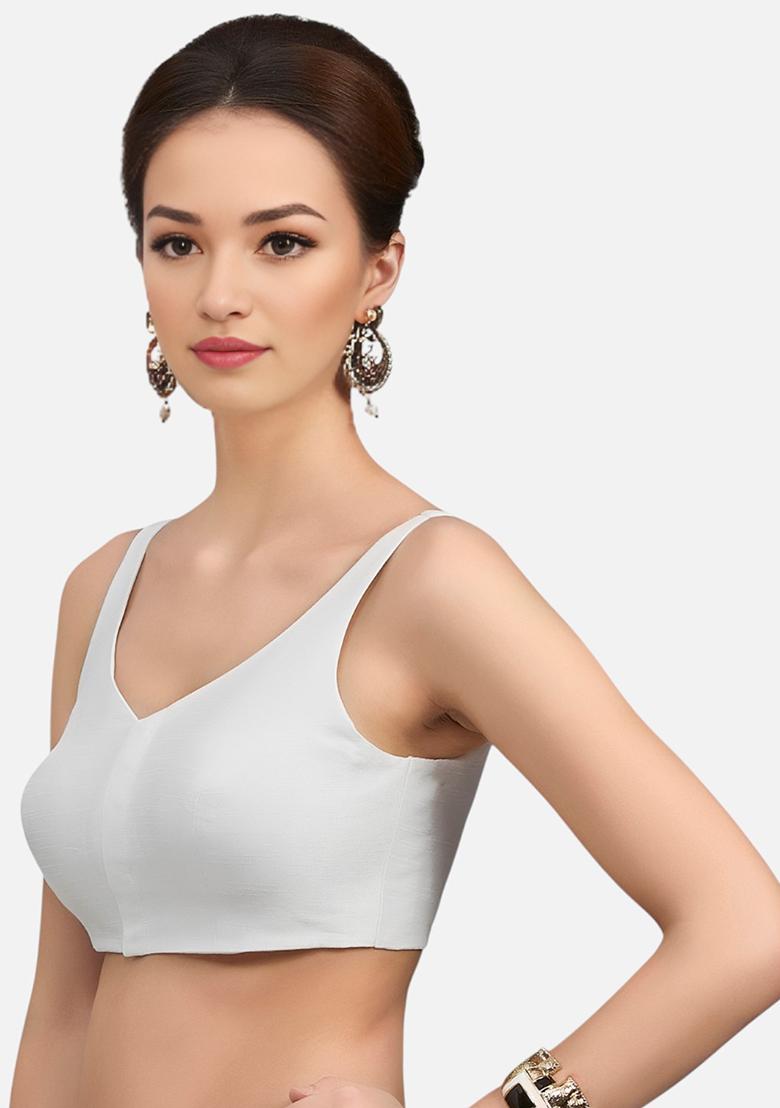 White Front Hook Closure Art Silk Blouse