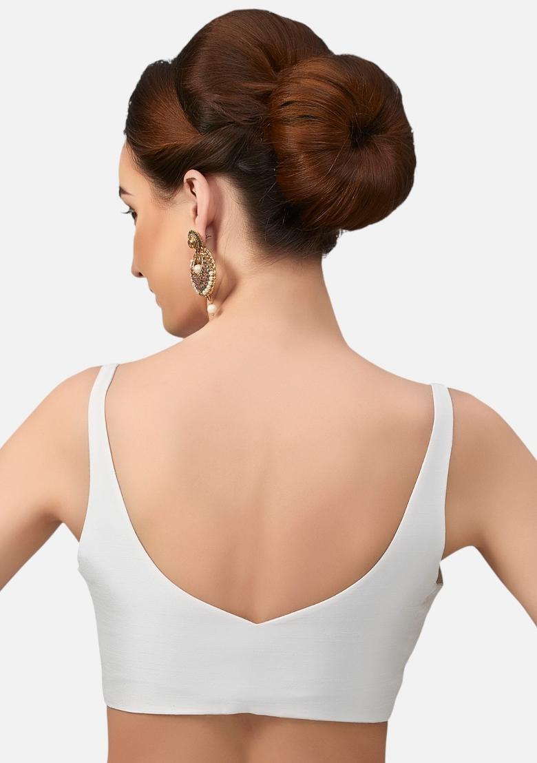 White Front Hook Closure Art Silk Blouse