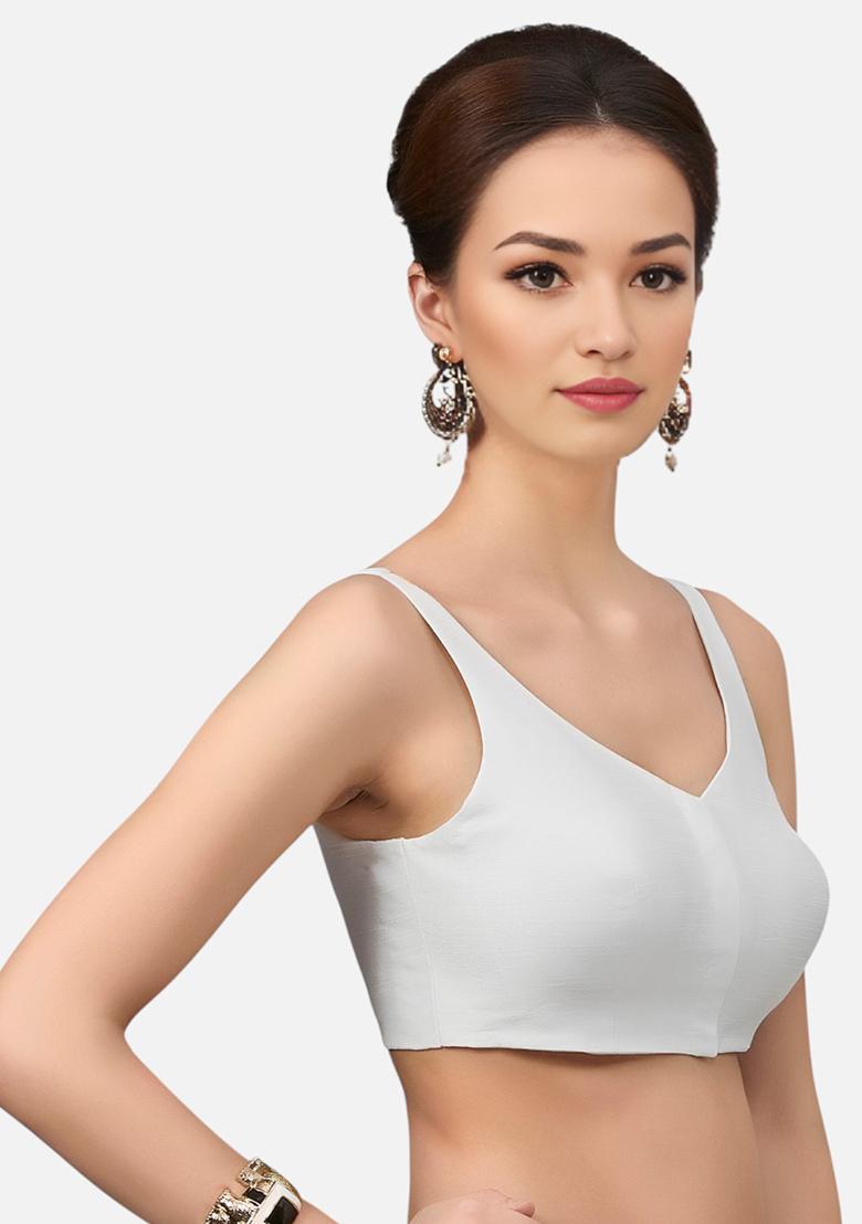 White Front Hook Closure Art Silk Blouse