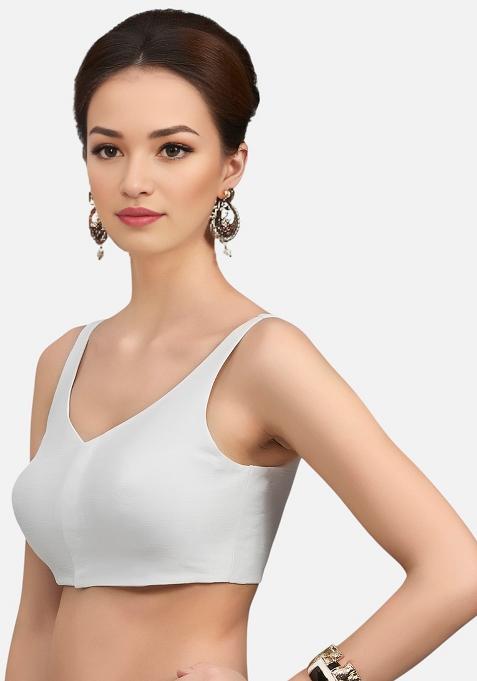 White Front Hook Closure Art Silk Blouse