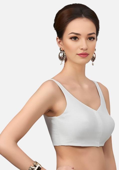 White Front Hook Closure Art Silk Blouse