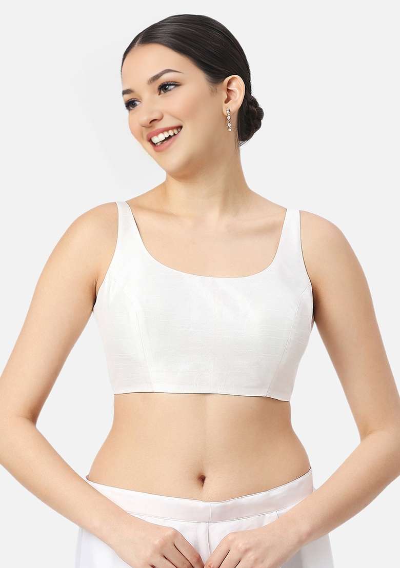 White Back Hook Closure Art Silk Blouse - Indya