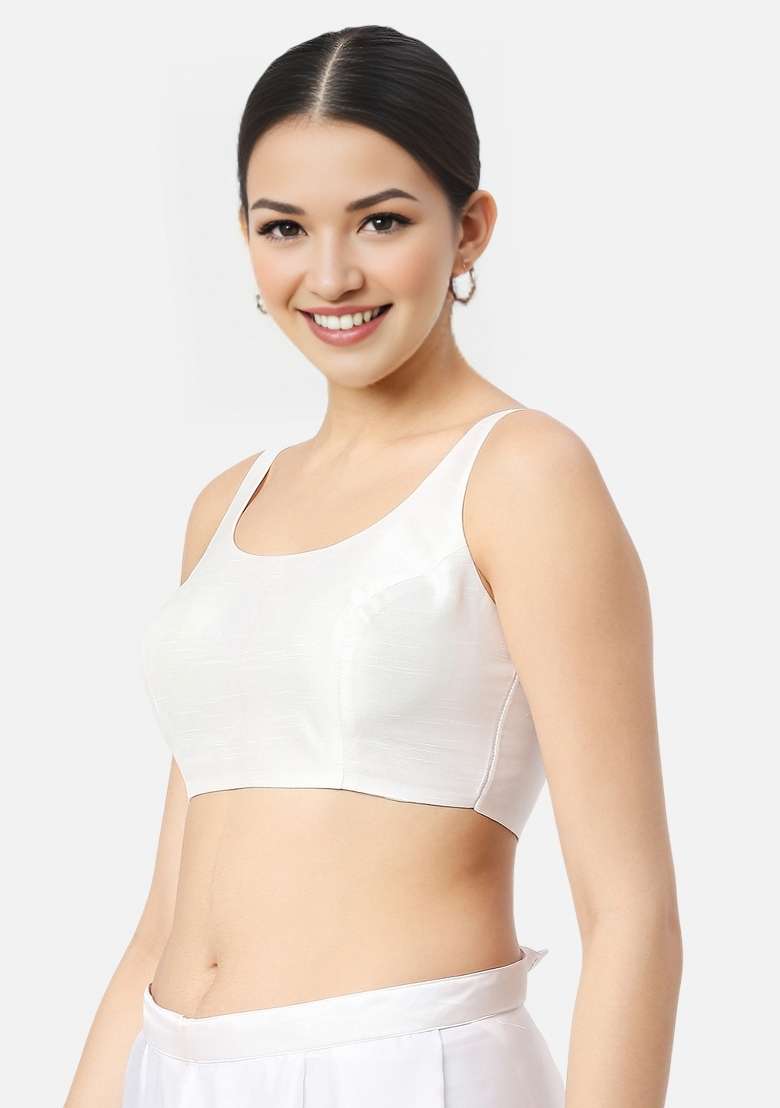 White Back Hook Closure Art Silk Blouse - Indya