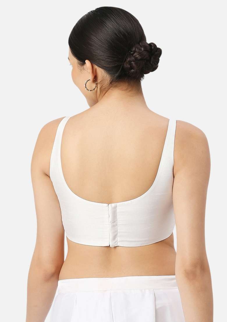 White Back Hook Closure Art Silk Blouse - Indya