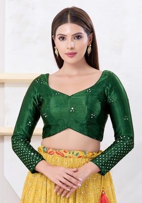 Bottle Green Hand embroidery Poly Gajii Silk Blouse