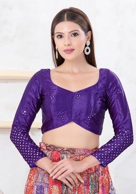 Brinjal Hand embroidery Poly Gajii Silk Blouse