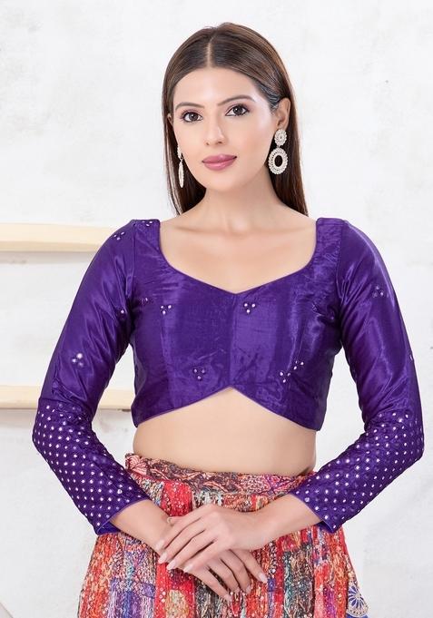 Brinjal Hand embroidery Poly Gajii Silk Blouse