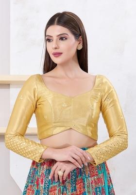Gold Hand embroidery Poly Gajii Silk Blouse