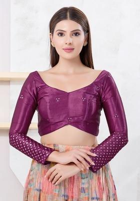 Magenta Hand embroidery Poly Gajii Silk Blouse