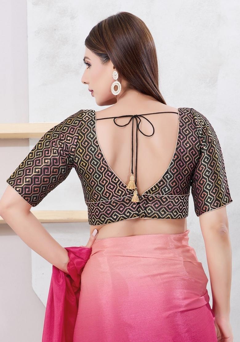 Black Hand embroidery Poly Brocade Blouse - Indya