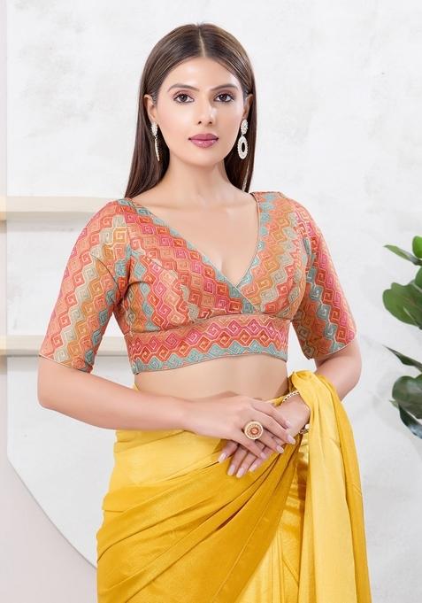 Peach Hand embroidery Poly Brocade Blouse